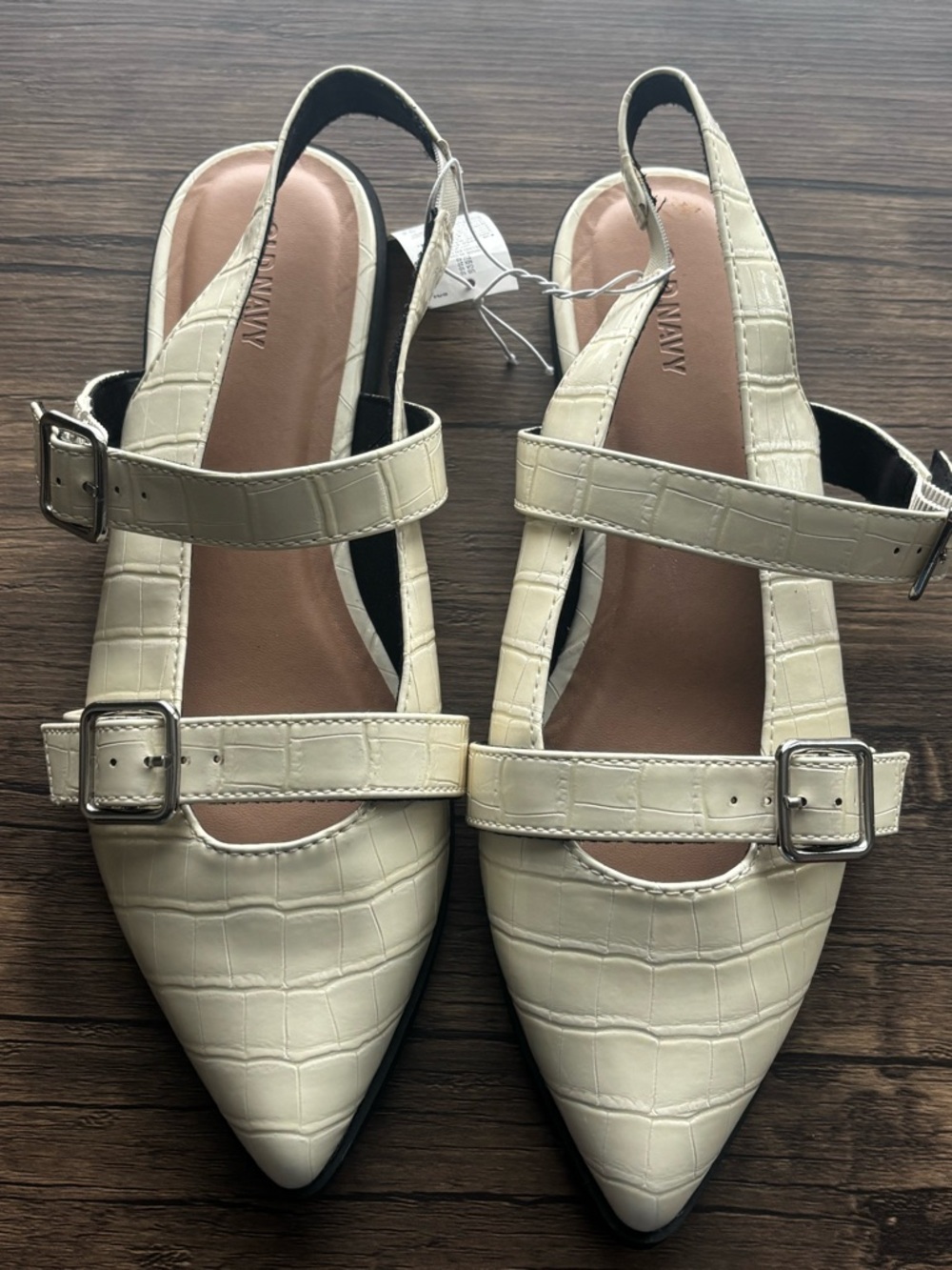 *Brand New* Old Navy Cream Croc-Embossed Pointed Toe Slingback Flats Size 10